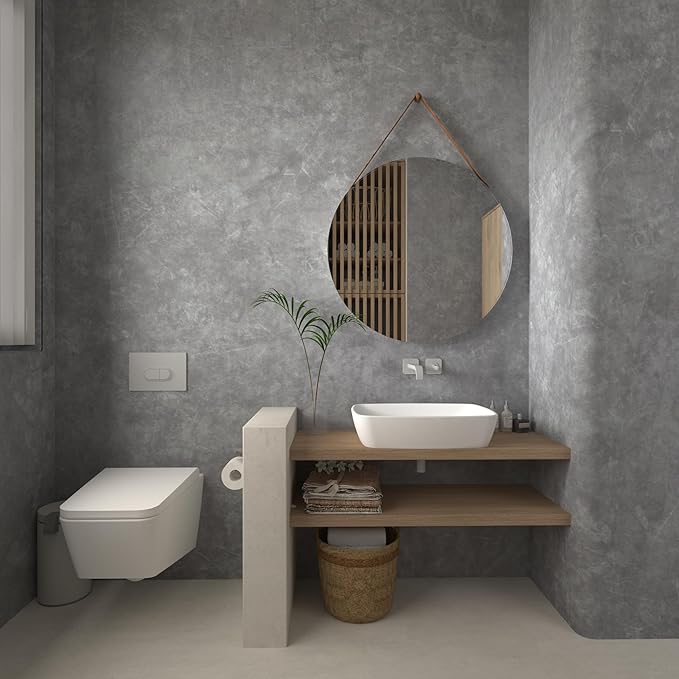 JSEVEM 16"×118" Air Guide Design Extra Thick Light Grey Concrete Wallpaper Peel and Stick Industrial Gray Concrete Contact Paper Vinyl Glossy Textured Faux Self Adhesive Cement Sticker for Countertop