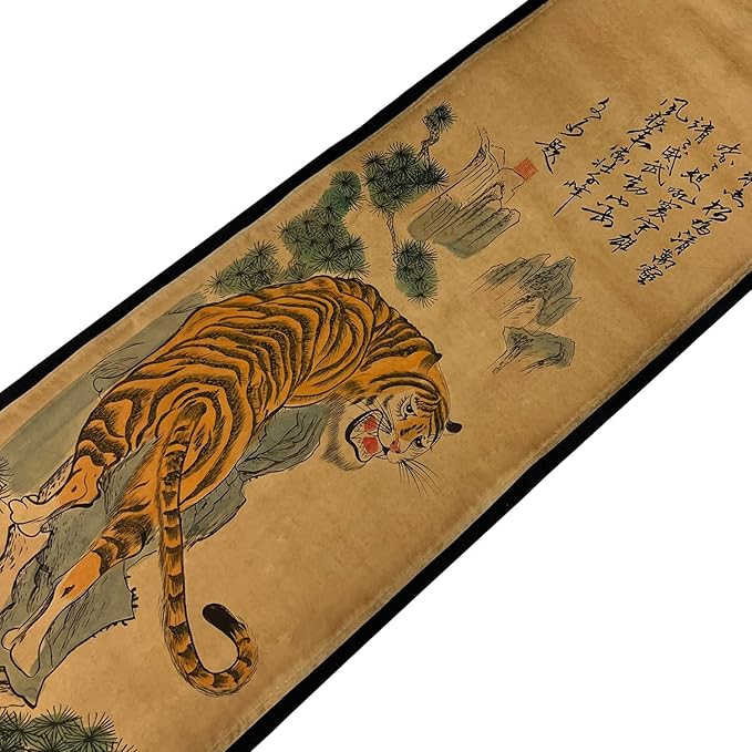 CIFIBIFUN Wall Asia Art Prints Posters Painting Vintage,4 Panels Old Paper Scroll Eagle Crane Tiger Horse Walls Decor for Living Room Bedroom Animal Print