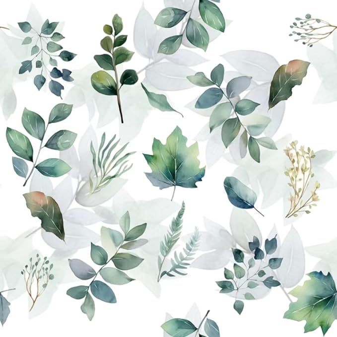 17.5" x 197"Modern Blue and Sage Green Leaf Peel and Stick Wallpaper Botanical Design Removable Self-Adhesive Vinyl Boho Contact Paper for Bathroom Waterproof Cabinets Bedroom and Farmhouse Wallpaper