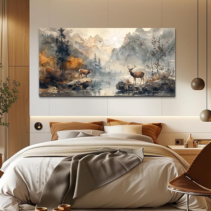 KELIYUAN Large Canvas Wall Art Living Room Farmhouse Wall Decor For Bedroom Mountain Landscape Ink Wall Paintings Abstract Pictures Office Decoration Framed Artwork Room Mural Home Decor 30x60 In
