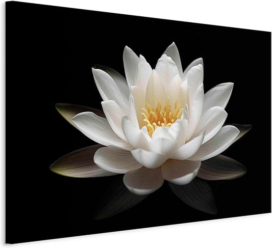 artgeist Canvas Wall Art Print White Lily Flower Black Background 24x16 in - 1pcs Home Decor Stretched Picture Photo Painting Artwork Image Abstract Zen Spa b-B-10327-b-a