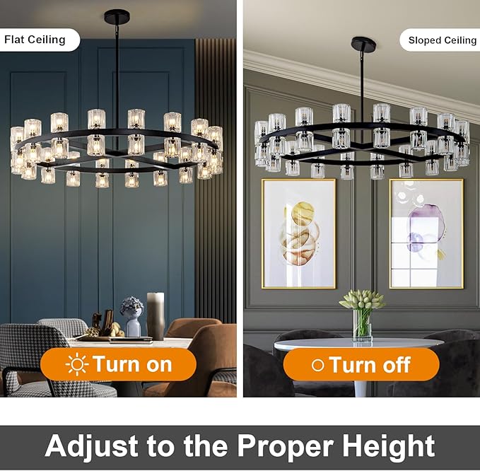 Modern Black Crystal Chandelier,36" K9 Crystal Chandeliers for Dining Room Over Table,Wagon Wheel Chandeliers for Dining Room,Living Room,Foyer,Includes 36XG4 Bulbs