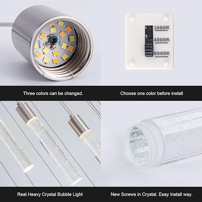 12 Lights Modern Crystal Chandelier, 59 inch Large Long Foyer Chandelier, High Ceiling Light Fixture, Foyer Pendant Lighting Dimmable Switch from 3000K 4500K 6000K for Staircase Entryway living room