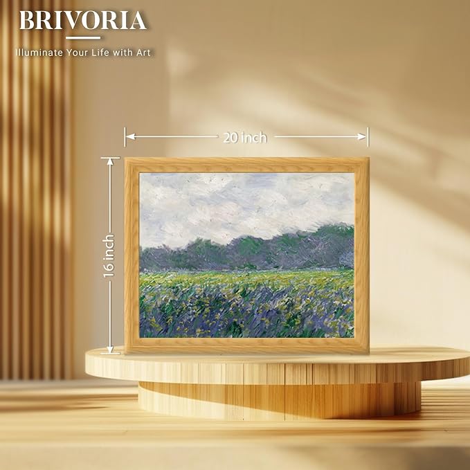 Brivoria Framed Canvas Wall Art Vintage Decor, Impressionist Landscape with Yellow Irises Purple Flowers and Bold Brushwork for Living Room Statement Wall or Botanical Gallery Display, 16"x20"