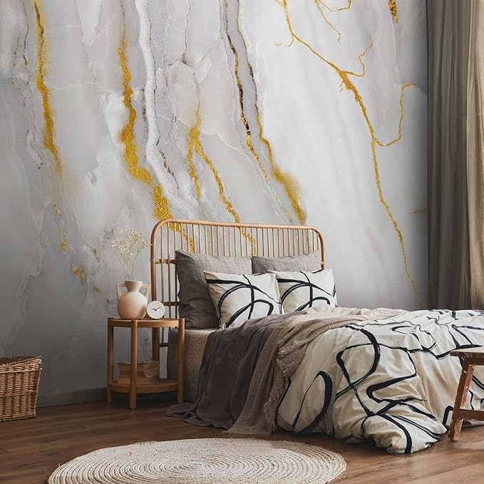artgeist Wall Mural Stone Wall 77x55 in - XXL Peel and Stick Self-Adhesive Wallpaper Removable Large Sticker Foil Wall Decor Print Picture Design Marble Like Abstract 3D White f-C-0459-a-a