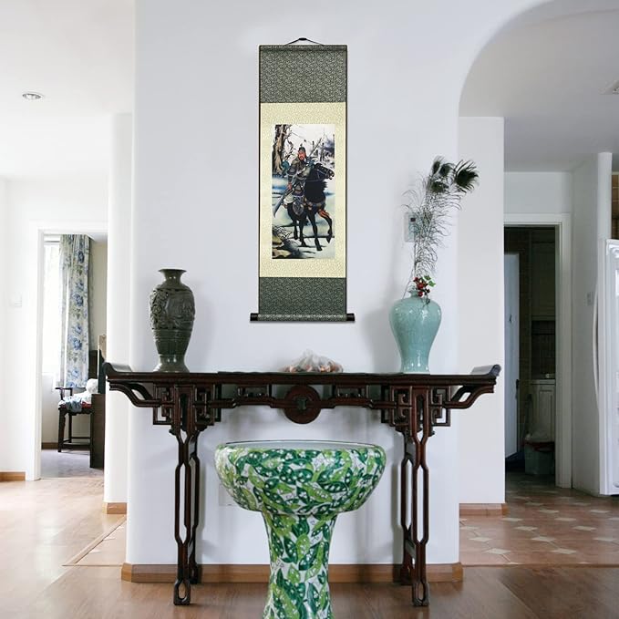 AtfArt Asian Wall Decor Beautiful Silk Scroll Painting Oriental Decor Chinese Art Wall Scroll Hanging Painting Scroll (36.2 x 12 in) (C9)