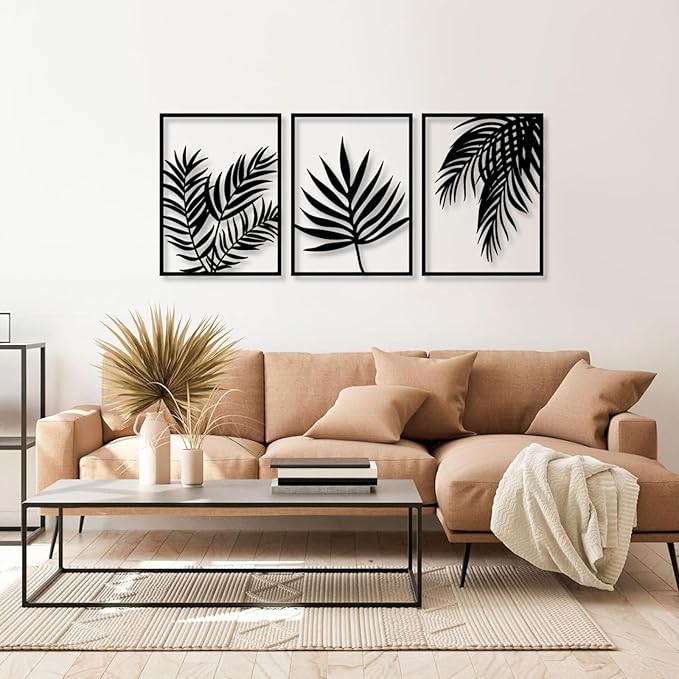 Metal Leaf Wall Decor, Palm Leaf Wall Art, Tropical Metal Wall Art, Tropical Palm Leaves Decor, Vintage Botanical Wall Art, Nature Wall Art, Modern Farmhouse Wall Decor (19"x14" | 47x35 cm x3pcs, Silver)