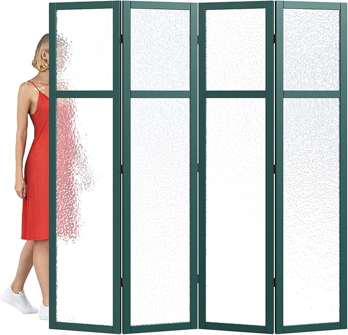 Acrylic Room Divider, 4-Panel Freestanding Partition Screen, Frosted Translucent Privacy Panel - Lightweight Modern Divider for Home Office Studio (Dark Green, 4 Panels)