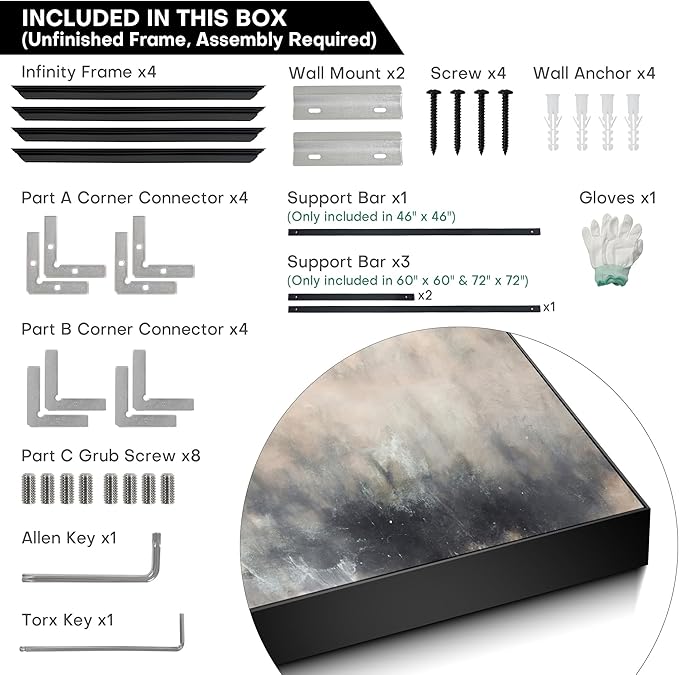 72"x72" XL Framed Wall Art - Rustic Faded White and Brown Abstract Texture (Frame Assembly Required)