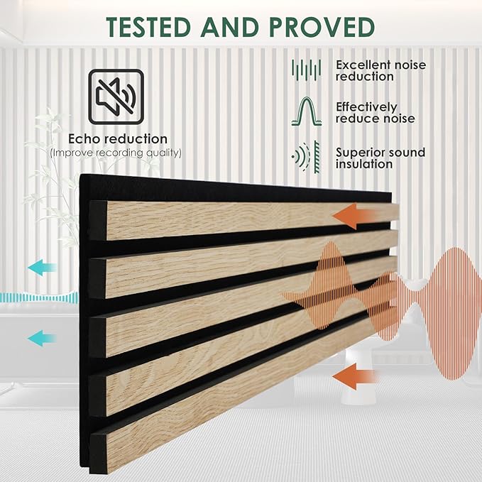 4-Piece Wood Slat Acoustic Panels for Stylish Interior Decor & Noise Reduction - 94.5" x 7.87" 3D Solid Wood Wall Panels for Ceiling and Wall, Covers 20.66 Sq Ft, White Oak