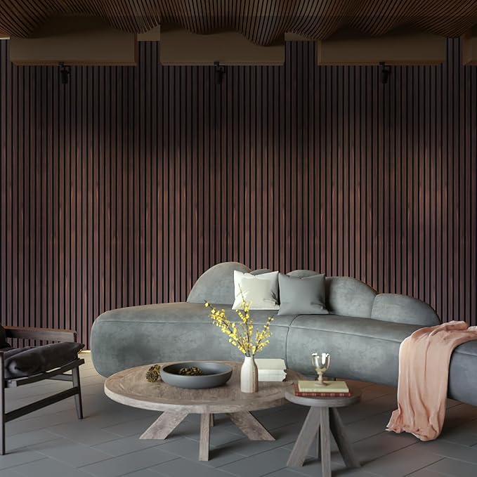 Art3dwallpanels Wood Slat Wall Panel, 108'' x 13'' Wood Panels for Wall 2 Pack 3D Soundproof Wall Panels, Large Acoustic Panels for Interior Ceiling and Wall Decor Noise Reduction,Walnut