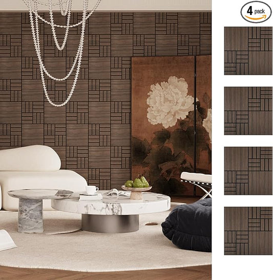 4 Packs Acoustic Wall Panels - Self-Adhesive 3D Wood Slat Wall Panel- Peel and Stick Sound Absorbing Panels for Noise Reducing - Feature Wall Decor for Home & Office