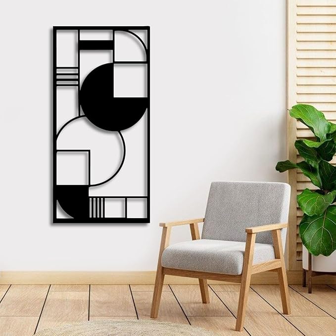 Metal Geometric Wall Art, Modern Abstract Geometric Metal Wall Hanging Decor Art for Living Room Bedroom Office Home Decor (Silver, 41 x 20 in | 105 x 52cm)