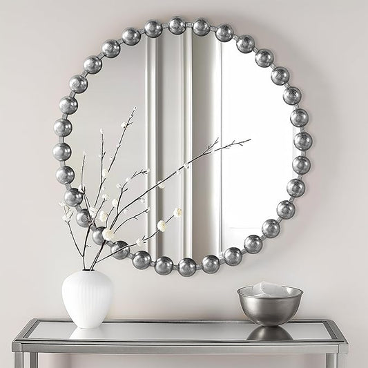 Madison Park Round Mirror, Metal Frame Circle Mirror 27 inch, Wall Art Decor Mounted Hanging for Entryway, Bathroom, hallway, Living Room, Vanity, Marlowe, Silver
