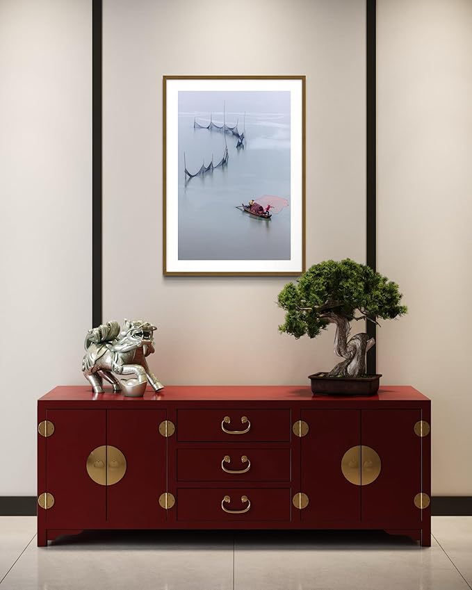 Oriental Beauty: Stunning Feng Shui Landscape Wall Art Vertical Prints for Home Decor in 3 Sizes (Tranquil Waters and Fising Scene, 24" x 36", Oriental Beauty)