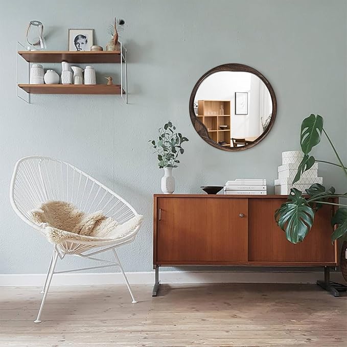 AOAOPQ Mirrors for Wall Rustic Round Mirror Vintage Hanging Mirror for Bedroom Bathroom Living Room Farmhouse Wall Decor White Large 20" Brown Frame