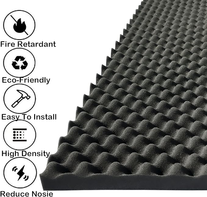 2 PCS Acoustic Panels,48''X24''X2'' Egg Crate Foam Soundproof Foam Wall Panels,High Density Fireproof Noise Cancelling Foam Studio Foam Panel,Noise (Black)