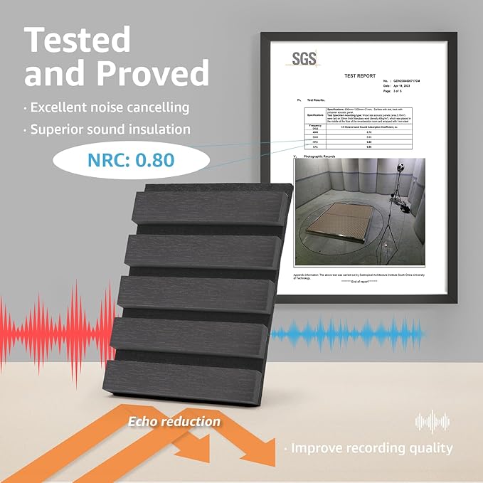 Art3d 6-Piece Wood Slat Acoustic Panels for Stylish Decor and Noise Reduction, 3D Textured Panel for Ceiling and Wall, Matte Black