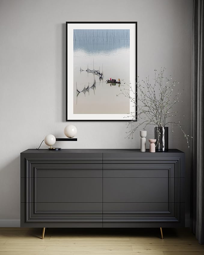 Oriental Beauty: Stunning Feng Shui Landscape Wall Art Vertical Prints for Home Decor in 3 Sizes (Tranquil Fishing: Reflections on a Serene Waterway, 24" x 36", Oriental Beauty)