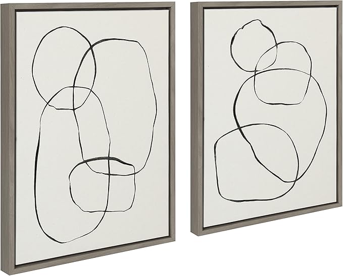 Kate and Laurel Sylvie Sylvie Modern Circles and Going in Circles Framed Linen Textured Canvas Wall Art Set by Teju Reval of SnazzyHues, 2 Piece 18x24 Gray, Decorative Abstract Art Print for Wall