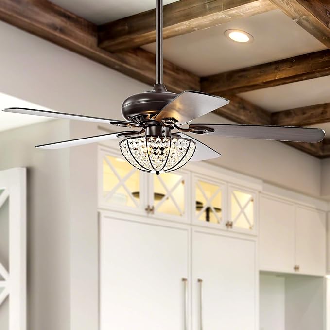 JONATHAN Y JYL9702A Joanna 52" 3-Light Bronze Crystal LED Ceiling Fan with Remote, Classic, Glam, Traditional, Transitional, Office, Living Room, Family Room, Dining Room, Bedroom, Oil Rubbed Bronze