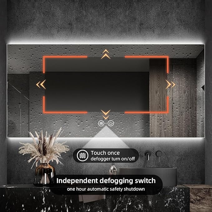 36" H x 72" W LED Bathroom Mirror, Infrared Motion Sensor Vanity Mirror with 3-Color Top & Bottom Backlit Lights, Stepless Dimmable Wall Mirror with Anti-Fog, Rectangular, UL-Listed