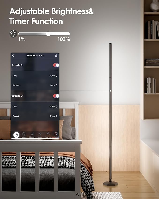 2PCS RGB+W Corner Floor Lamp, 65" Color Changing 24V LED Floor Lamp with Cool White Bluetooth APP Remote Control Music Sync Modern Stand Lamp 16 Million DIY Colors for Living Room Bedroom