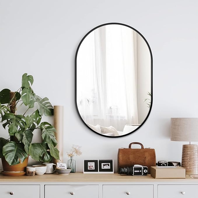 Bathroom Mirror for Wall,30''x20'',Black Oval Mirror for Bedroom Entryway Bathroom, Metal Framed Vanity Mirror(30''x20'',Black)