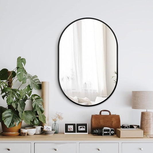 Bathroom Mirror for Wall,30''x20'',Black Oval Mirror for Bedroom Entryway Bathroom, Metal Framed Vanity Mirror(30''x20'',Black)