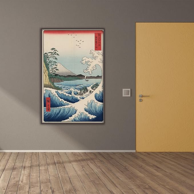 OKRA Utagawa Hiroshige Canvas Wall Art - The Sea at Satta Poster - Fine Art Print - Japanese Painting Seascape Pictures - Abstract Home Decor for for Office Kitchen Unframed (12×16in/30×40cm)