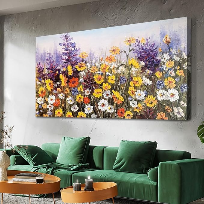 Ardemy Wildflower Canvas Wall Art for Living Room Large Colorful Daisy Floral Textured Pictures Bedroom Paintings Wall Decor Flower Artwork for Walls Home Office, 48"x24"