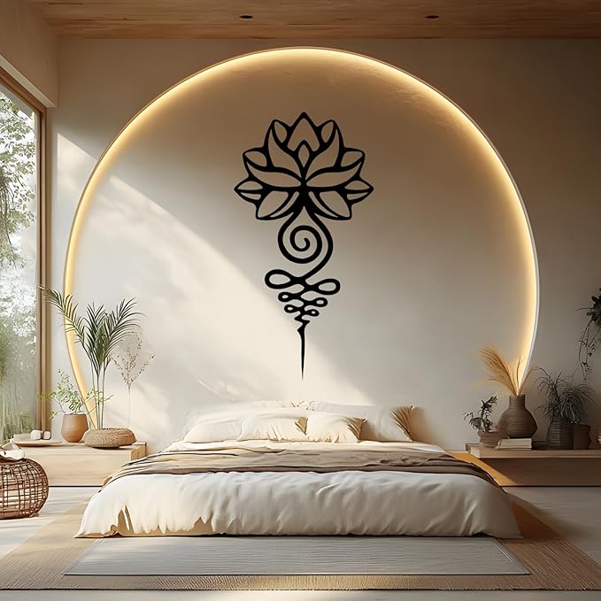 kuestboy Lotus Metal Wall Art,Minimalist Black Line Art Mandala,Spiritual Zen Flower Decor Hanging Sign for Home Room Decor (47" x 25" / 120x63cm)