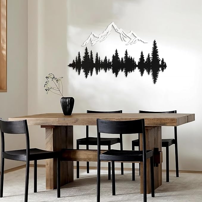 Metal Mountain Wall Art 24" x 20", Mountain Wall Decor, Art Wall Hangings for Living Room, Bedroom, Black and White, 24 Inch Long