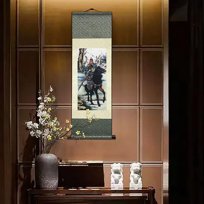 AtfArt Asian Wall Decor Beautiful Silk Scroll Painting Oriental Decor Chinese Art Wall Scroll Hanging Painting Scroll (36.2 x 12 in) (C9)