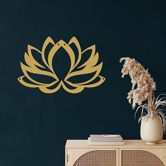 Metal Wall Art - Lotus Flower - 3D Wall Silhouette Metal Wall Decor Home Office Decoration Bedroom Living Room Decor Sculpture (Gold, 46"Wx30"H / 117x76cm)