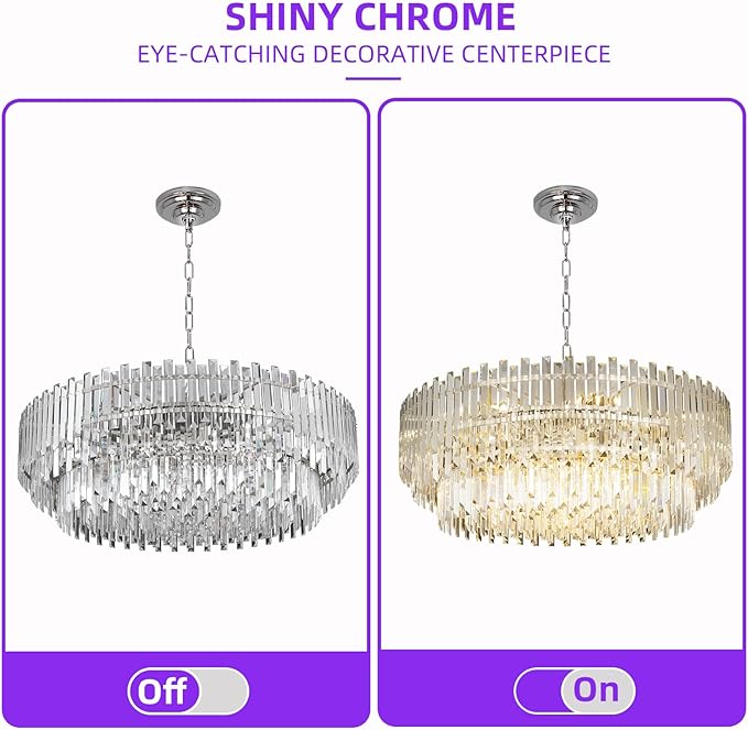 39" Modern Crystal Chandelier, 3-Tier Chrome Pendant Light with 17 Lights, Luxury K9 Crystal Ceiling Fixture for Dining Room Living Room Foyer