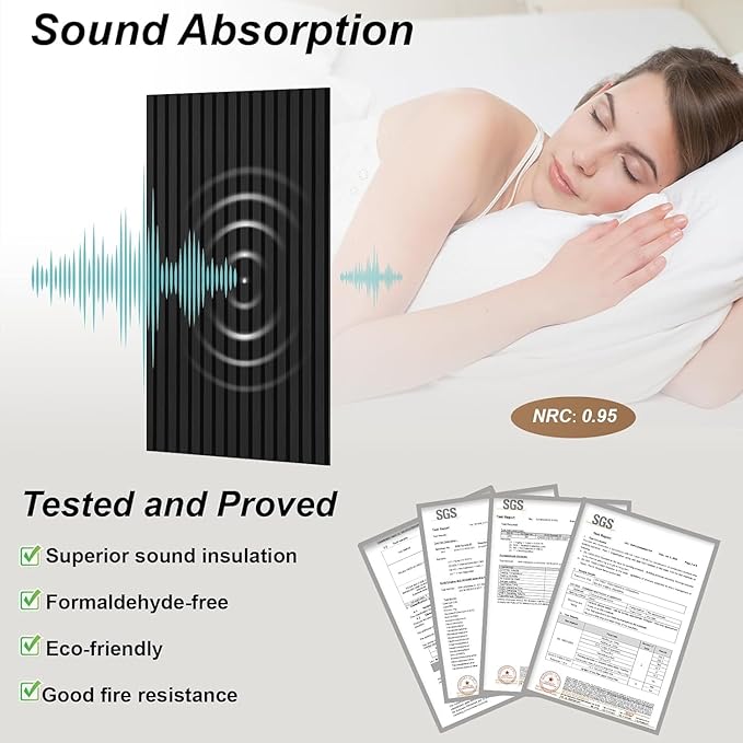 AKK-PANE Acoustic Folding Wood Slat Wall Panels, 94.5" x 23.6" 15.5ft² for Interior Wall Decor, Sound Absorbing Slat Wall Paneling, Fluted Wall Panel for Stylish Spaces Sound Reduction(Mirage Black)