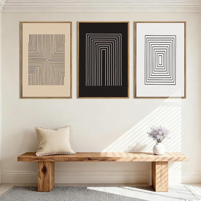 Anyzal Abstract Modern Wall Art Framed Brown and Black Illustration Wall Decor Minimalist Neutral Art Prints for Living Room Bedroom Office 16x24 Inch 3 Pieces