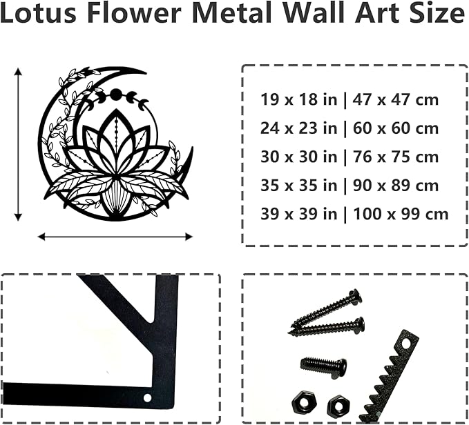 Metal Lotus Flower Wall Art - Extra Large Lotus Moon Metal, Moon Phase Outdoor Decor, Zen Wall Art for Bedroom, Living Room, Yoga Room (Gold, 30x30in|76x76cm)