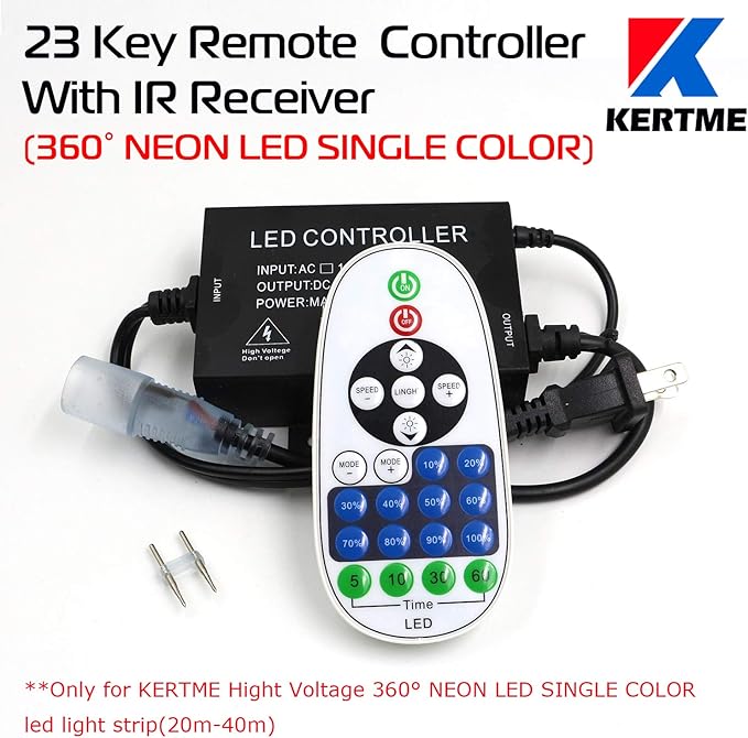 360° Neon Led Type AC 110-120V 360 Degree NEON LED Light Strip, Flexible/Waterproof/Dimmable/Multi-Modes LED Rope Light + Remote for Home/Garden/Building Decor (98.4ft/30m, White 6000K)
