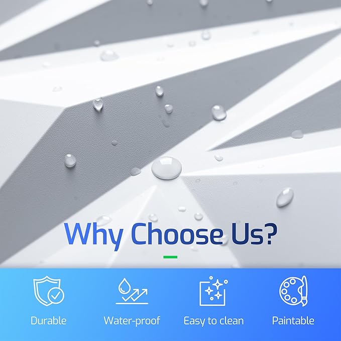 16 Pack White 3D Wall Panels for Interior Wall Decor, 11.8'' x 11.8'' Decorative Wall Panels, Accent Wall Panels, 3D Diamond Design Wall Decor for Living Room, Bedroom, Gaming Room