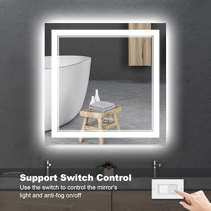 36 x 36 Inch Led Mirror for Bathroom, Backlit and Front Lighted Bathroom Vanity Mirror with Lights, Anti-Fog, 3 Colors Dimmable, Memory, Shatterproof Wall Led Mirror