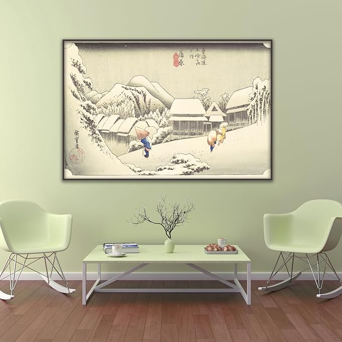 OKRA A Snowy Evening at Kambara Station Poster by Utagawa Hiroshige Canvas Art Print - Traditional Japanese Painting Snow Pictures Landscape Wall Decor for Kitchen Bedroom Unframed(12×16in/30×40cm)