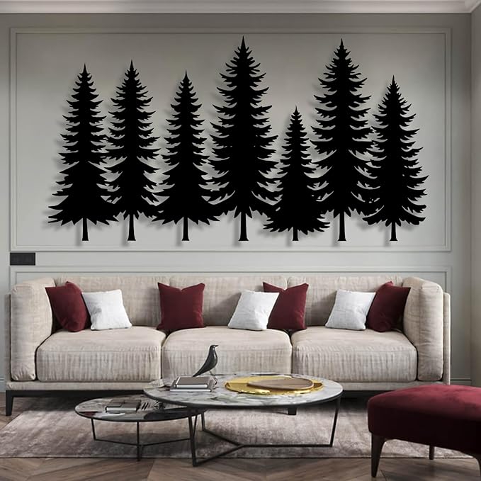 lunwall Metal Pine Tree Wall Art, Metal Forest Wall Art, Pine Branch Wall Decor, Christmas Tree Wall Decor, Forest Wall Hanging, Nature Lover Gift (Style 1, 19" W x 10" H / 47 x 25 cm)