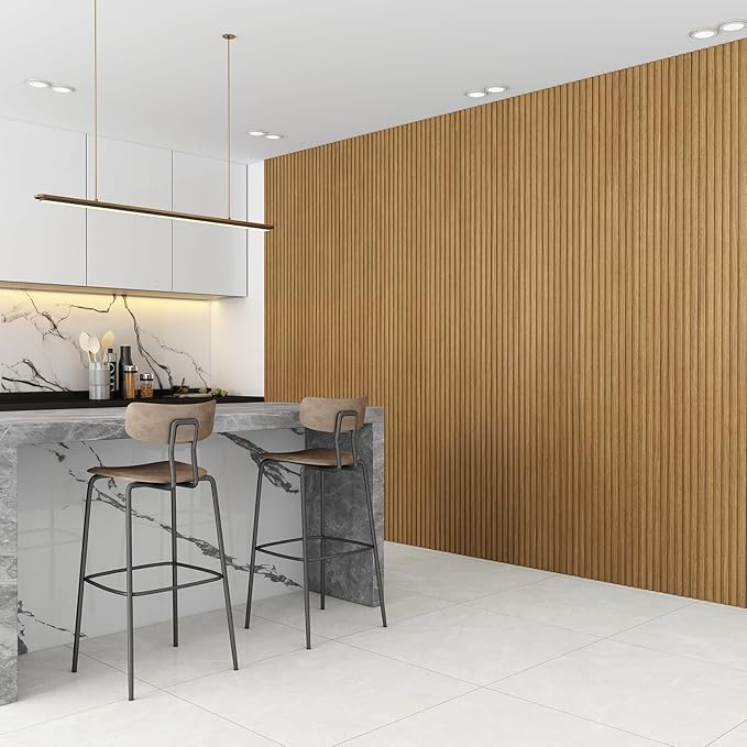 8-Pack WPC Wall Panels 108’’ x 6.3’’ 3D Slat Wall Panel Acoustic Wall Paneling for Interior Wall Decor TV Background Kitchen Bedroom Oak