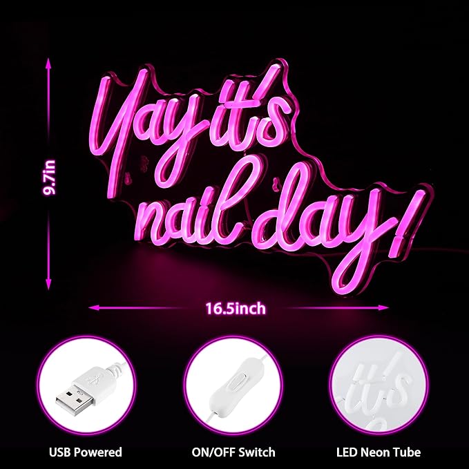Kavaas Yay It's Nail Day Neon Sign - Neon Sign for Salon Bar, Beauty Room, Bedroom - Great Gift for Nail Tech Girls, Christmas, Birthday