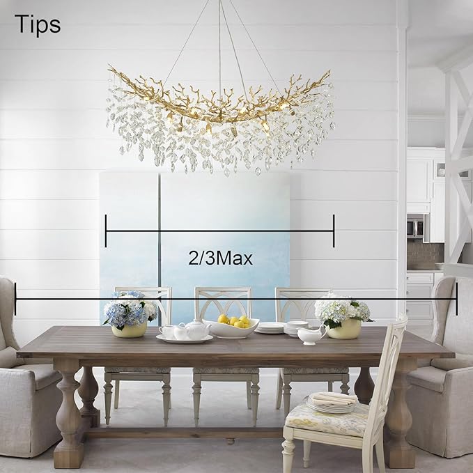 Modern Crystal Chandelier for Dining Room, 47" Gold Tree Branches Chandeliers 14 Lights Large Rectangular Chandeliers for High Ceilings Hanging Lights Fixture Master Bedroom Chandelier