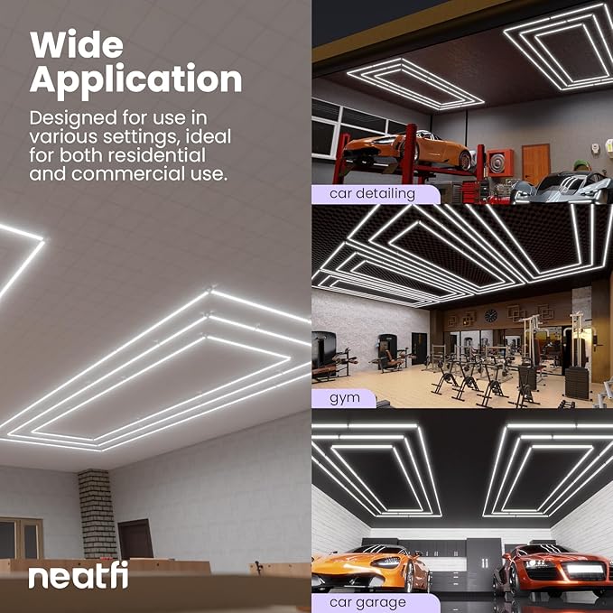 Neatfi LED Super Bright Garage Light, 52, 800 Lumens, Ceiling Lighting for Auto Shops, Gym, Basement, Warehouse, Barber and Beauty Salons (3 Rectangles, Cool White)