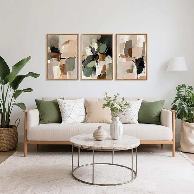CHDITB Abstract Modern Framed Canvas Wall Art Set, Contemporary Artwork for Home Decor, Neutral Pastel Illustration Wall Painting, Nordic Minimal Zen Art Prints for Living Room Office-16 x24 x3