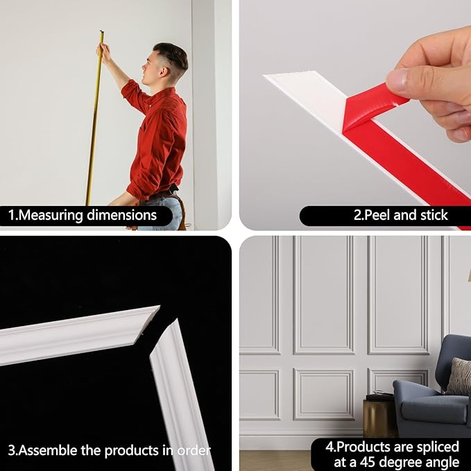 3 Set Peel and Stick Wall Molding Kit, Pre-Made Accent Molding, Premium Pre-Made Wainscoting Panels for Instant Accent Walls, Easy Install Wall Decor for Office Home Bedroom Living Room